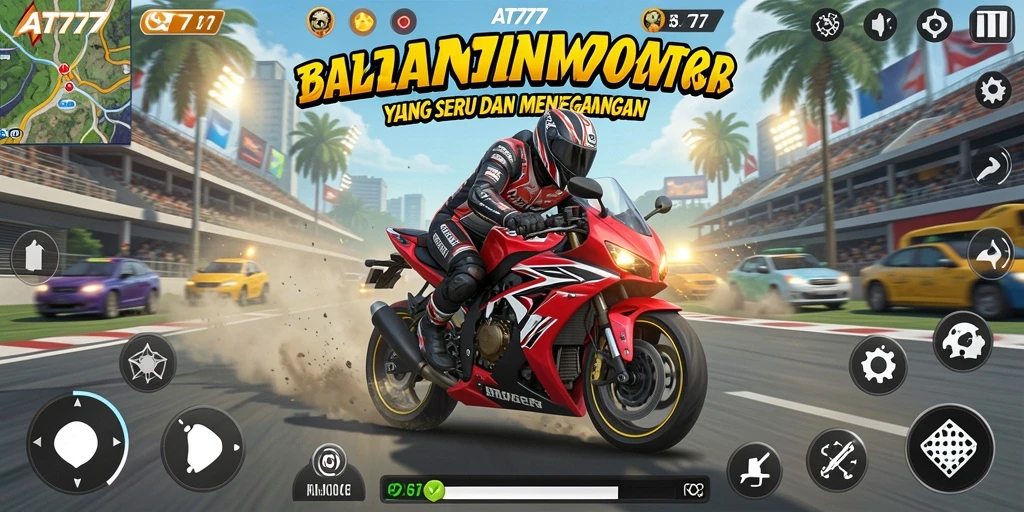 Tampilan gameplay dari AT777 yang memukau dalam balapan motor.