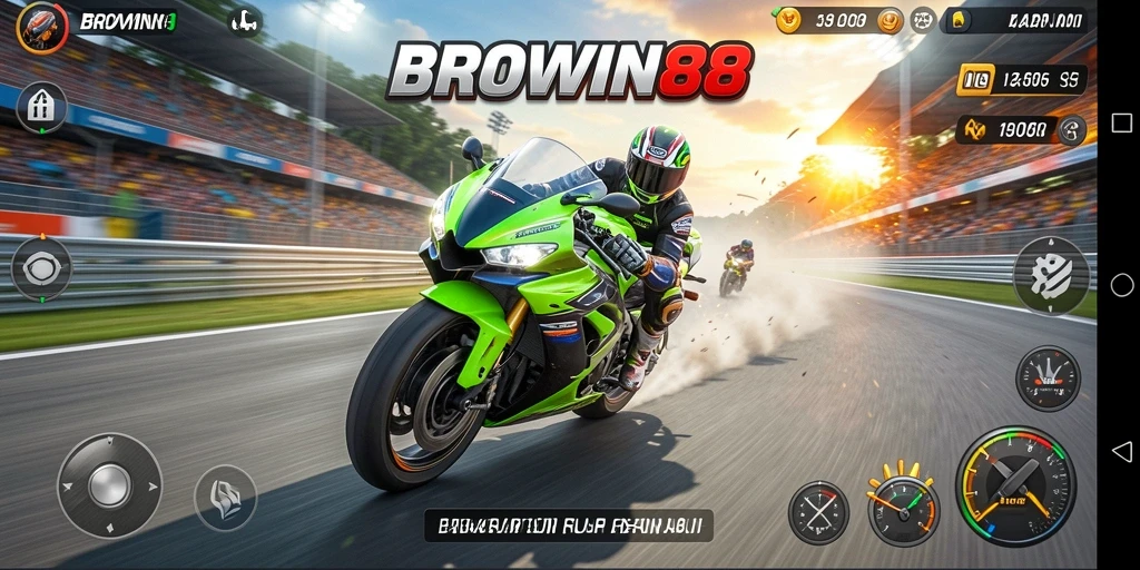 Tampilan gameplay seru di BROWIN88 dengan aksi balap motor yang mendebarkan.