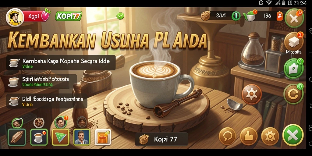 Screenshot KOPI77 menampilkan gameplay santai dalam mengelola kafe kopi.