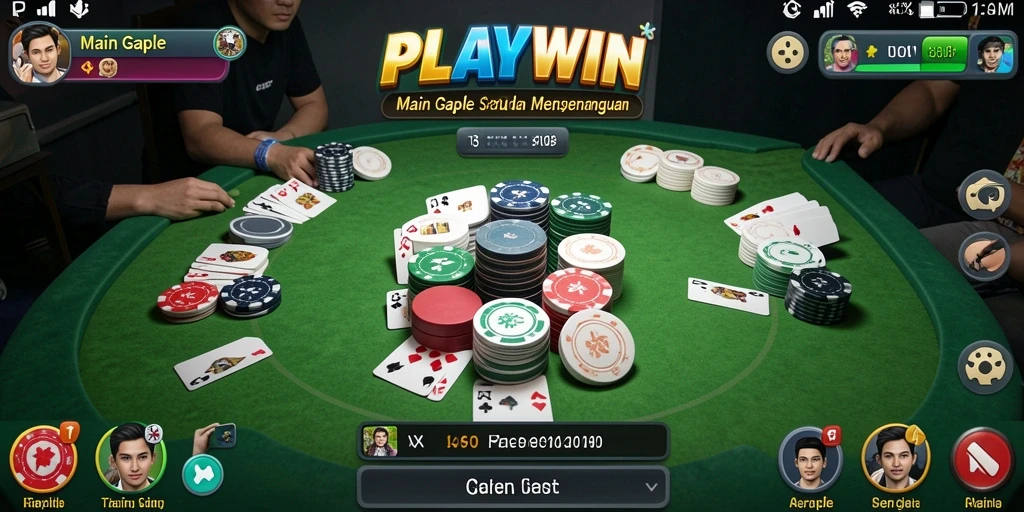 Screenshot utama PLAYWIN menampilkan gameplay Gaple yang seru.