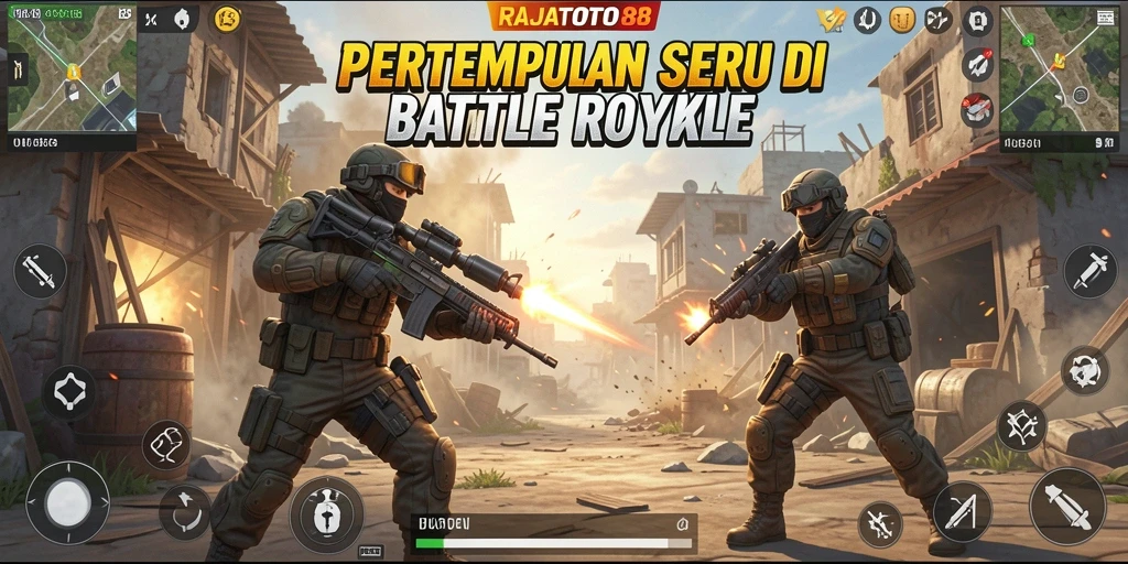 Screenshot RAJATOTO88 menampilkan aksi pertempuran seru di arena Battle Royale.