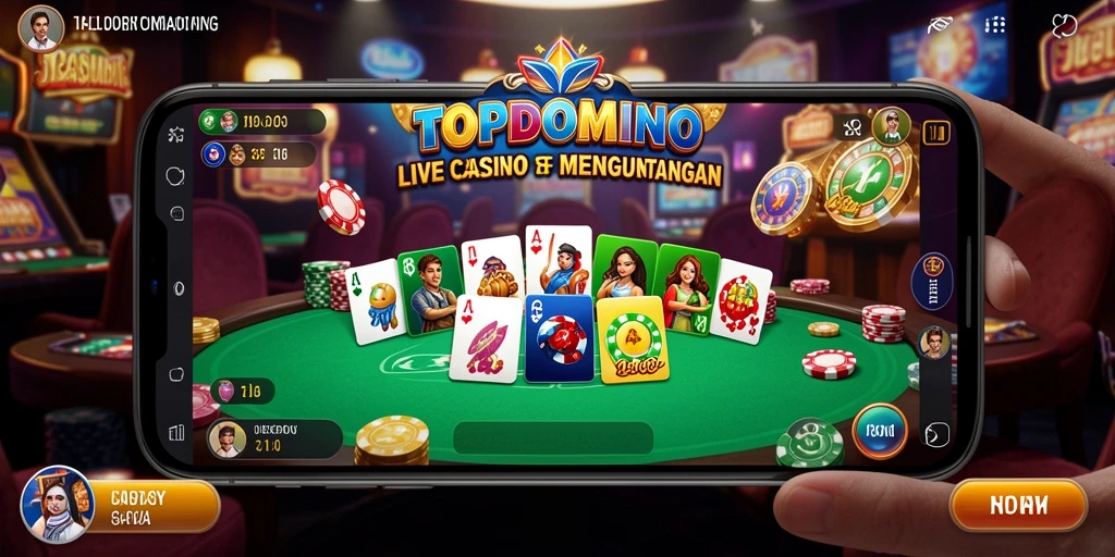 Screenshot TOPDOMINO menampilkan dealer profesional dalam permainan Live Casino.